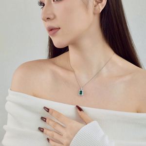 Dylam Stylish 925 Sterling Silver Rhodium Plated Fine Fashion Jewelry Women <b>Emerald</b> Diamond 5A Cubic Zirconia <b>Pendant</b> Necklace - Product Image 3
