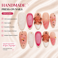 Faux Ongles Réutilisables de Luxe Faits Main Rose Fleurs 3D Orchidée French Manucure Amande Personnalisables Logo Vente en Gros