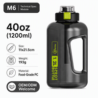 Bouteille d'eau sport 1,2 L (40 oz) avec poignée latérale intégrée, anti-fuite, isolation thermique PC 0-6h, sans BPA, couvercle à clapet, OEM/ODM en gros
