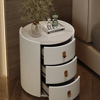 Table de chevet intelligente multifonctionnelle en cuir Chargement sans fil Chambre à coucher Armoire de chevet circulaire