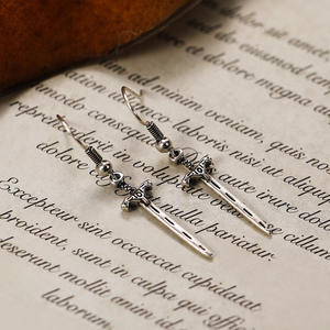 Antique <b>Silver</b> Plated <b>Sword</b> Drop Earrings Punk Style Unisex Fashion Jewelry Alloy Material Earrings - Product Image 5