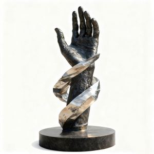 Personalisiertes Buddha-Hand-Skulptur-Geschenkband aus Edelstahl mit individueller Botschaft – Figurative Kunstskulptur - Product Image 2