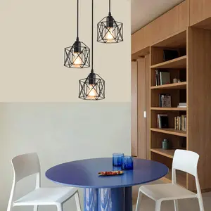 China Factory Direct Sale Restaurant Lighting Black Cage Pendant Light Industrial Design 3 Pendent Light Fixtures