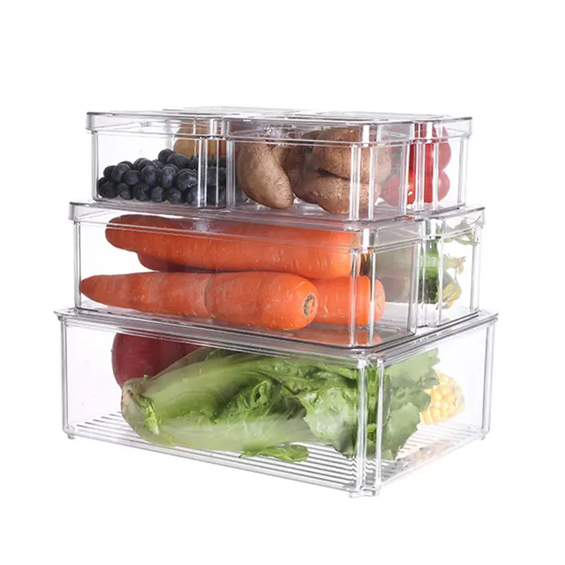 BPAフリーのプラスチックパントリー収納ビン7つの冷蔵庫オーガナイザースタッカ可能な冷蔵庫オーガナイザービンのセット、食品用の蓋付き