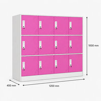 Armoire métallique pour enfants avec 12 portes roses verrouillables, meuble de rangement en acier pour salle de classe, préscolaire et maternelle