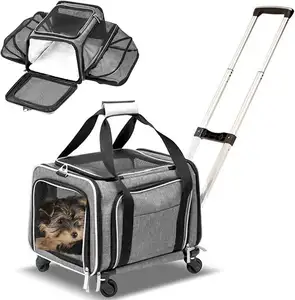 2024 одобренная авиакомпанией расширяемая переноска для домашних животных премиум-класса на колесах с 2 сторонами расширяемая сумка-переноска для кошек со съемной флисовой подкладкой