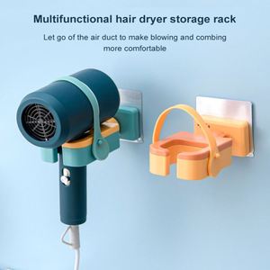 <span class=keywords><strong>HelloWorld</strong></span> support de sèche-cheveux support salle de bain organisateur mural support de rangement étagère cintre mains libres poinçon étagères crochet - Product Image 2