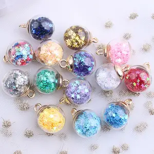 Charms Star Sequins Transparent Glass Ball 16mm Pendants Crafts Making Findings Handmade Jewelry DIY for Earrings Necklace