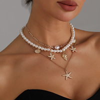 Collier de perles avec pendentif étoile de mer, style européen et américain, pour femme, thème marin, idéal pour les vacances d'été à la plage, en bambou