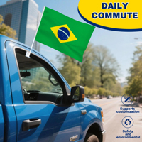 Bannière de fenêtre de voiture avec clip, drapeau national du Brésil, 30x45cm (12x18 pouces), avec mât en plastique, pour le football et les événements sportifs, vente en gros