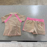 Ensemble de survêtement 2 pièces décontracté pour femme : veste à col polo zippée à manches courtes et short, style réplique de marque