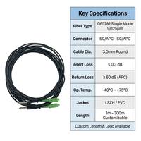 Câble de raccordement fibre optique FTTH traversant le mur SC/APC-SC/APC G657A1 pré-connecté, câble de branchement tirable