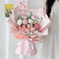 Bouquet de laine tricoté bricolage fait à la main Macaron fleur tissée à la main cadeau pour meilleur ami petite amie cadeau de la Saint-Valentin