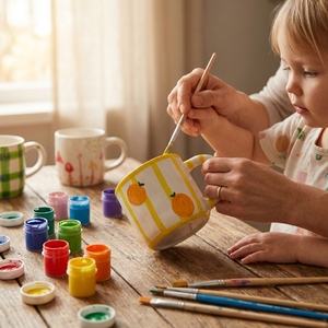Kit <span class=keywords><strong>de</strong></span> Pintura para <span class=keywords><strong>Tazas</strong></span> <span class=keywords><strong>de</strong></span> Cerámica, Pinta Tu Propia Taza <span class=keywords><strong>de</strong></span> Porcelana Blanca <span class=keywords><strong>con</strong></span> 12 Marcadores <span class=keywords><strong>de</strong></span> Colores, Manualidad Creativa para Niños, Adultos y Familias - Product Image 1