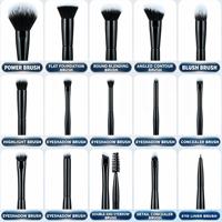 Ensemble de 15 pinceaux de maquillage de haute qualité avec logo personnalisé, noirs, pour les yeux, le visage et le fond de teint, outils de maquillage professionnels avec manche en bois