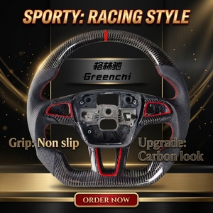 Volant en fibre de carbone et cuir de style course sportive personnalisé pour <span class=keywords><strong>Focus</strong></span> RS ST MK2/MK3 Série 3 avec coutures rouges - Product Image 1