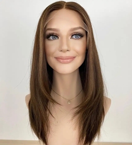 Parrucca con Taglio a Strati Colore Balayage Marrone Medio, 100% <span class=keywords><strong>Capelli</strong></span> Vergini Slavici, Nodi Singoli, Top in Pizzo HD, Fodera in Seta, Taglie Piccole e Grandi - Product Image 2