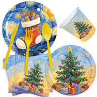 Neue Weihnachtsthemen-Party-Geschirrset Vincent Van Gogh Party-Dekoration Einweg-Pappteller Becher Servietten Feiertagsdekoration