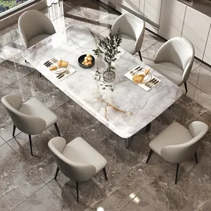 Modern Luxury Stainless Steel Restaurant Dining Table Marble Top Stone for Dining Room