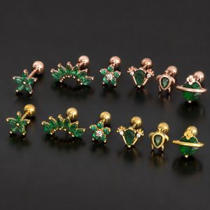 Labret en titane pour cartilage, lèvre ou oreille, avec zircon plaqué or, style vintage géométrique, filetage interne, pour piercing corporel, mariage et fiançailles - Product Image 2