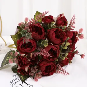 Vente en gros de pivoine naturelle de haute qualité, girofle artificiel, bouquet de fleurs pour mariage, plantes à fleurs de roses simulées pour la décoration
