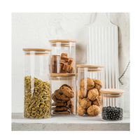 Vente flash - Pot de conservation en verre borosilicate transparent de haute qualité pour aliments avec couvercle en bois