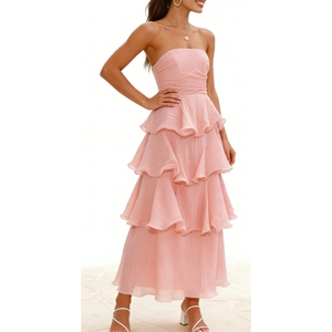 เดรสยาวทรงเค้กแบบไม่มีสายรัดไหล่สำหรับผู้หญิง แต่งระบายเป็นชั้นๆ สไตล์เซ็กซี่ - ชุดเดรสลำลองสำหรับฤดูร้อน แฟชั่นทันสมัย - Product Image 3