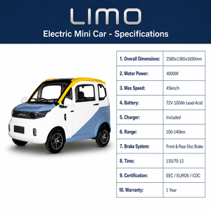 รถยนต์ขนาดเล็กพลังงานใหม่ มอเตอร์ 4000w แบตเตอรี่ตะกั่วกรด 72v 100ah ได้รับการรับรองมาตรฐาน EEC สำหรับการเดินทางในเมือง ขายตรงจากโรงงาน Limo-fb07 X8 - Product Image 2