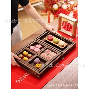 Wooden Engagement <b>Cake</b> Plate With Handle For Wedding Dessert Display Shandong Craft <b>Gift</b> Tray - Product Image 1