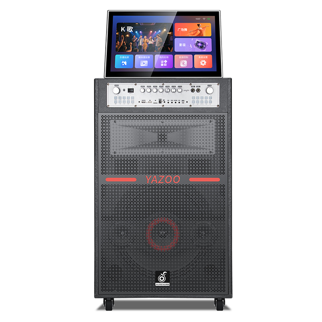 YAZOO New Design Portable Karaoke Singing Machine Audio Touch Screen Trolley Speaker 18Inch With 22INCH LED Screen Projector