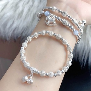 Bracelet de perles rondes en argent pur S999 pour femmes, bijoux faits à la main de style chinois, à porter au quotidien - Product Image 1