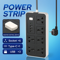 Regleta de Enchufes Universal con Interruptor Principal, 6/8 Tomas de CA + 3 USB-A + 1 Tipo-C, Enchufe EU y UK Opcional, 10A 2500W
