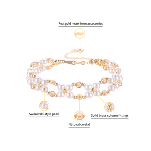 <span class=keywords><strong>Bracelet</strong></span> double couche tissé de <span class=keywords><strong>perles</strong></span>, plaqué or véritable 14 carats, cristal naturel, pour boutique de mariée, vente en gros, logo personnalisé, OEM - Product Image 2