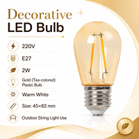 Ampoules LED S14 2W ambre en plastique incassable résistantes aux intempéries, culot E27, remplacement vintage Edison pour éclairage extérieur