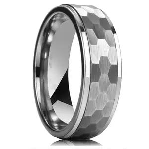 Stainless steel hammered quality fashion silver honeycomb stainless ring for men
