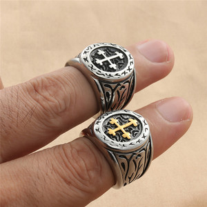 European Style Titanium Steel Cross <b>Ring</b> Men's Punk Jewelry <b>Silver</b> And Gold Color 29038 - Product Image 3