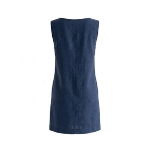 Robe courte décontractée <span class=keywords><strong>en</strong></span> <span class=keywords><strong>lin</strong></span> pur pour femme, sans manches, col <span class=keywords><strong>bateau</strong></span>, coupe droite ample, idéale pour l'été, les trajets quotidiens et les vacances - Product Image 5