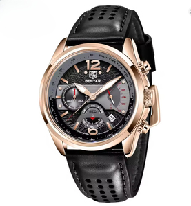 นาฬิกาควอตซ์โครโนกราฟกันน้ำสำหรับผู้ชายรุ่นใหม่ OEM ODM พร้อมหน้าต่างแสดงวันที่ สายหนัง สปอร์ต แข่งรถ เรืองแสง - Product Image 2