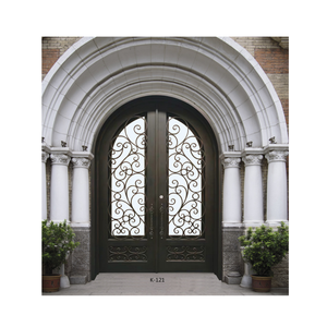 Puertas de Acero Arqueadas de Lujo Personalizadas <span class=keywords><strong>2023</strong></span>, Diseño de Puerta de Hierro Forjado Chino con Vidrio Artesanal para Villa - Product Image 2