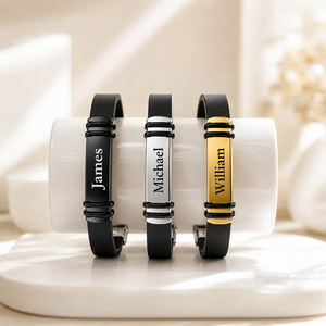 Personalized <b>Name</b> Custom Engraving Silicone <b>Bracelet</b> Men Black Silicone Wrist Band <b>with</b> Stainless Steel Insert Buckle - Product Image 2