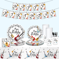 Nouvelles assiettes, serviettes et gobelets jetables à thème guitare pour fête d'anniversaire, décoration musicale en papier