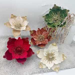 Factory 24cm Cloth Glitter <b>Poinsettia</b> Christmas Velvet <b>Artificial</b> Magnolia Flowers Durable Fashionable for Holiday Tree - Product Image 1