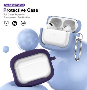 Funda de Silicona para Apple <span class=keywords><strong>AirPods</strong></span> Pro <span class=keywords><strong>2</strong></span>/1/3/4 con Cubierta Transparente de PC, Protectora a Prueba de Golpes con Llavero - Product Image 2