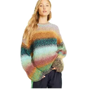 여자 무지개 Longsleeve 여자 둥근 목 소녀 니트 스웨터 여자의 스웨터의 주문 최고 형식 스웨터