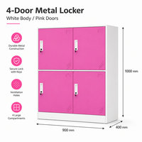 Armoire de rangement en métal rose et blanc pour enfants à 4 portes avec portes verrouillables, étagères ouvertes, bibliothèque sur pied pour le rangement des jouets et des livres