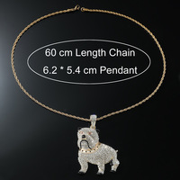 Collier pendentif chien bouledogue CZ glacé en gros, chaîne hip-hop pour hommes, bijoux de mode