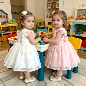 Abito da Battesimo in Pizzo <span class=keywords><strong>Bianco</strong></span> Stile Europeo, Vestito da Sera per Bambina con Fiori, Abito da Compleanno per <span class=keywords><strong>Bimba</strong></span> di Due Anni - Product Image 5