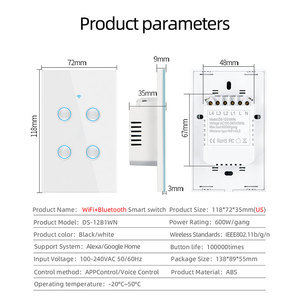 Interruptor de Luz Inteligente WiFi LEDEAST DS-12B1WN con Panel Táctil Cóncavo de Vidrio, Duradero, 10A, Control por Voz con App Tuya - Product Image 4