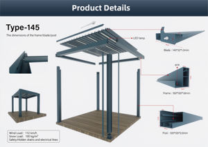 Pérgola de techo impermeable con persianas motorizadas de aluminio de tamaño estándar de <span class=keywords><strong>3x3</strong></span> 3x4m con tira de LED y persianas para exteriores para jardín o Patio - Product Image 2