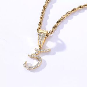 BES, Nueva joyería de Hip Hop, colgantes con números cursivos de diamantes, colgante de collar con número chapado <span class=keywords><strong>en</strong></span> oro y plata de circón helado para hombres y mujeres - Product Image 1